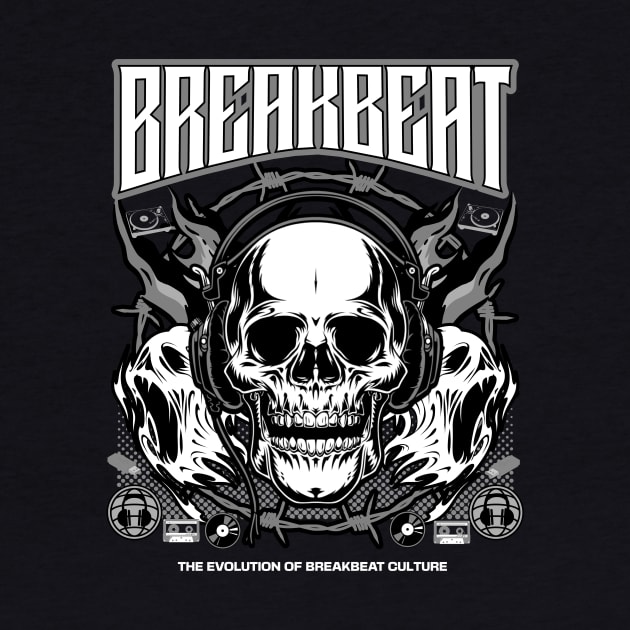 BREAKBEAT  - Evolution Skull (Grey) by DISCOTHREADZ 